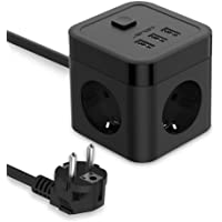 Los mejores  - JSVER Cube Regleta Enchufe con USB de 3 Tomas con 3 USB Puertos Alargadera Electrica Protección Contra Sobretensiones…